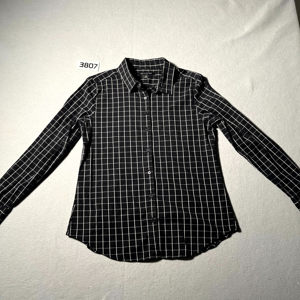 Banana Republic Shirt Womens Medium Black White Windowpane Long Sleeve Button Up